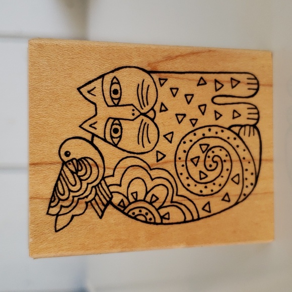 Laurel Burch Stamp 51296 Laurel Burch Cat Stamp Bird Cat - Picture 1 of 9